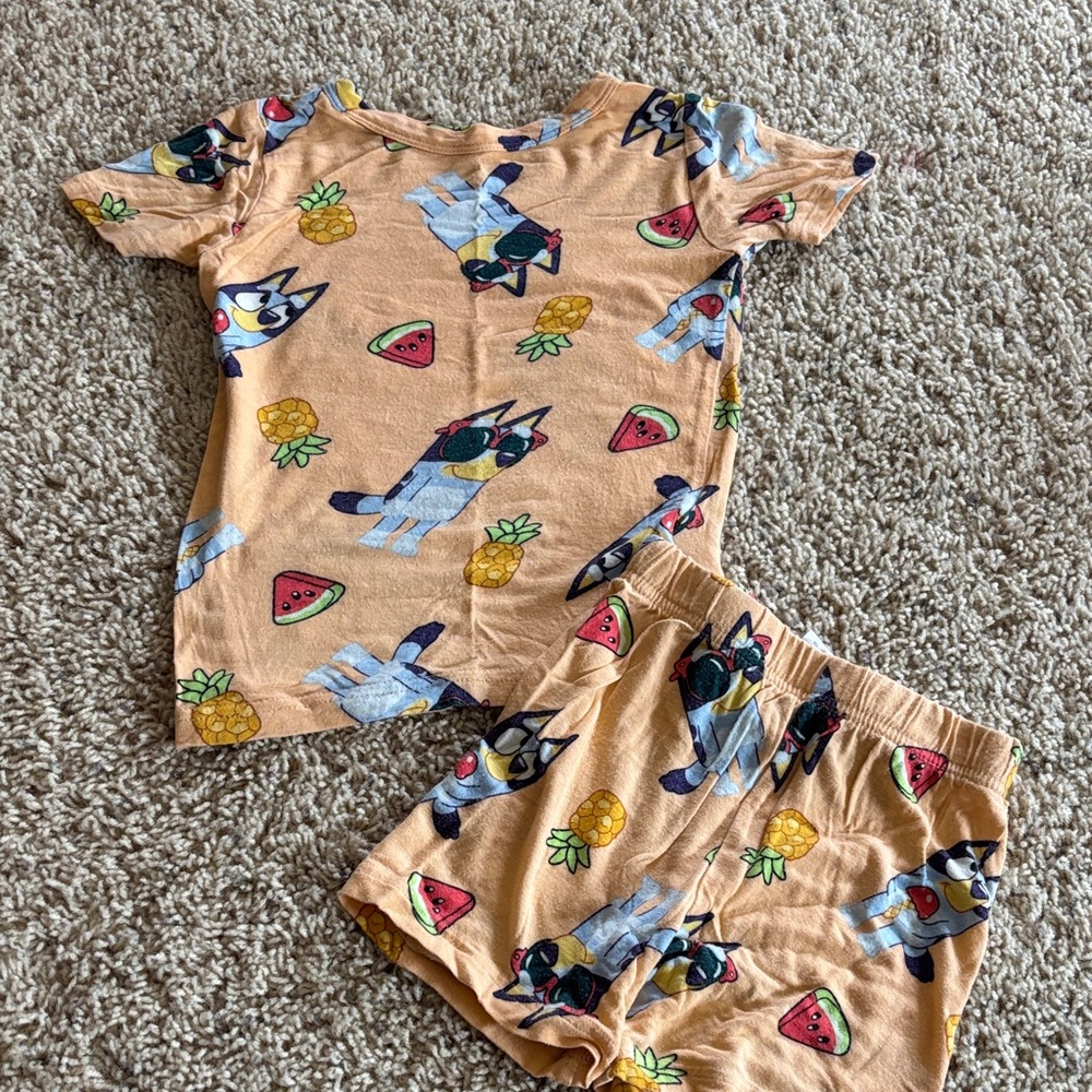 Peach Fruit & Puppy Short-Sleeve Kids Pajama Set
